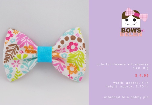 colorful flowers and turquoise Spring handmade hair bow
