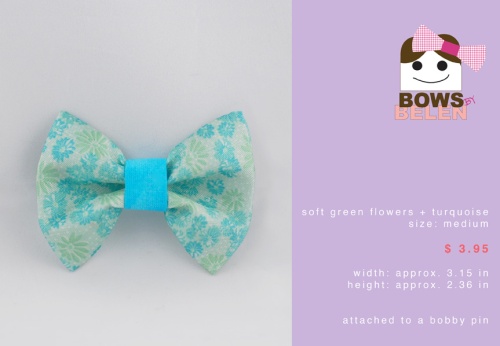 light green and turquoise Spring handmade hair bow